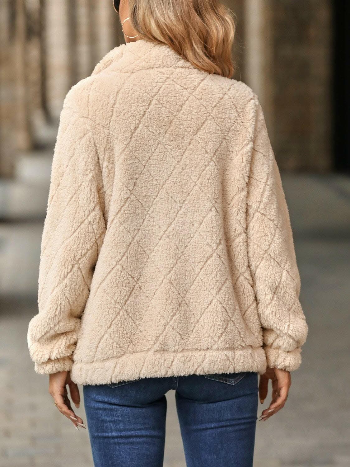 Fuzzy zip-up jacket with pockets - Love Salve